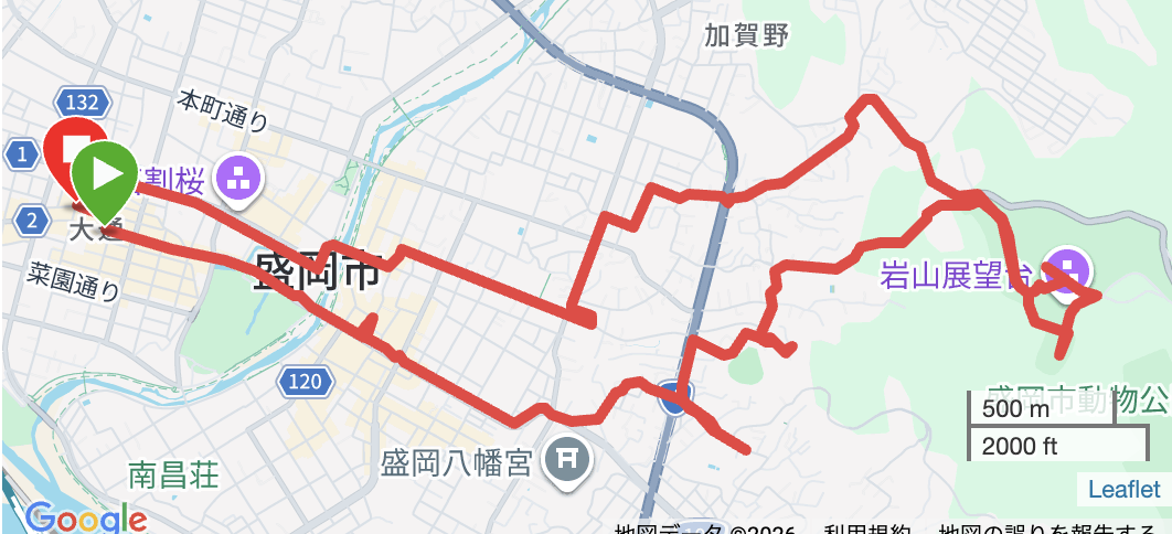 石見展望台朝ランルートマップ（盛岡市）