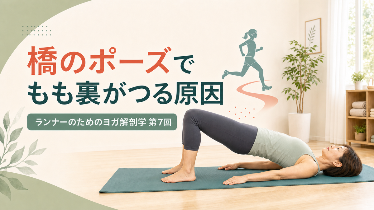 橋のポーズでもも裏がつる原因を解説するランナー向けヨガ解剖学のアイキャッチ