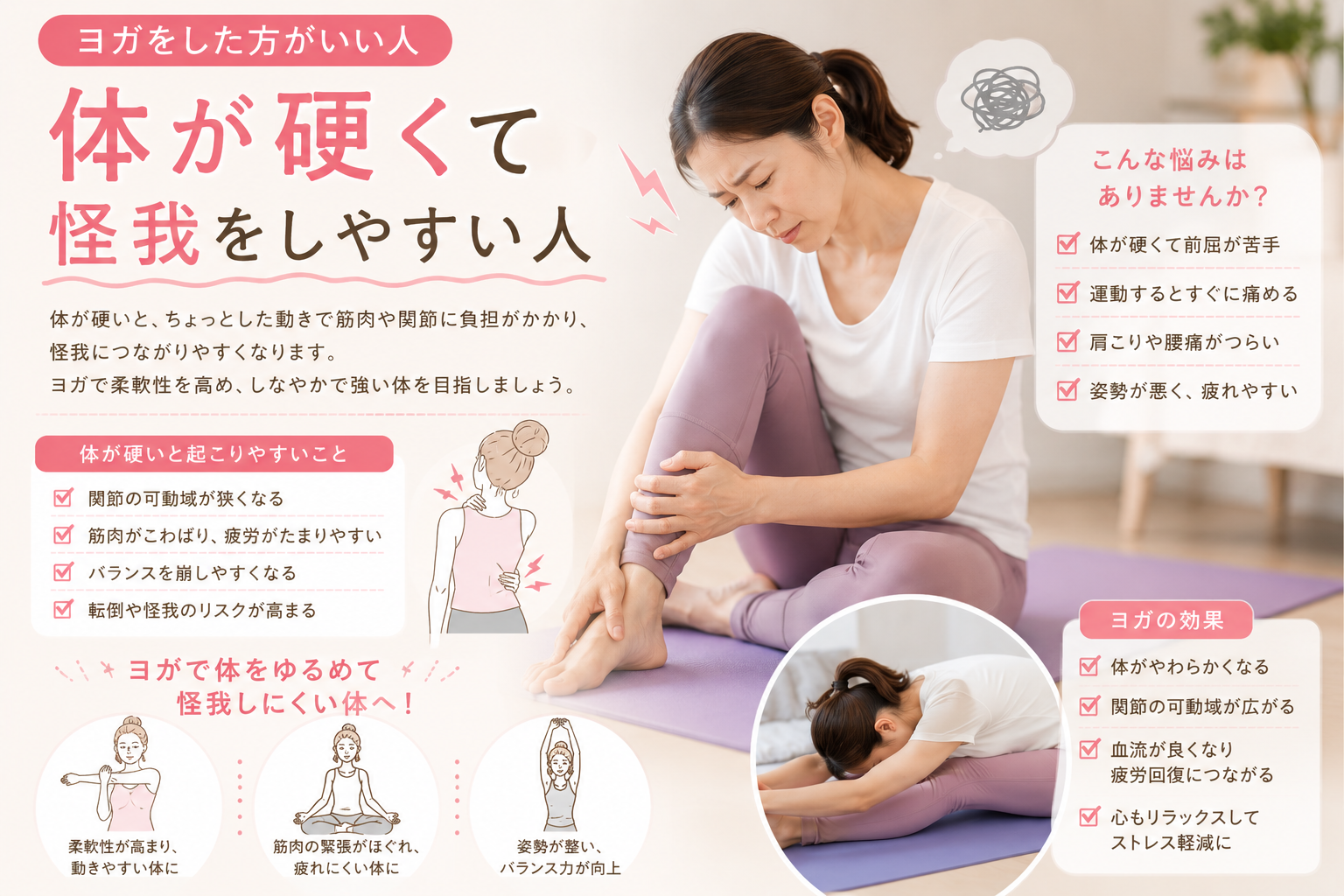 体が硬くて怪我をしやすい人にヨガがおすすめな理由